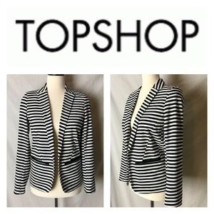 Top Shop Sz 4 Black & White Stripe Open Blazer